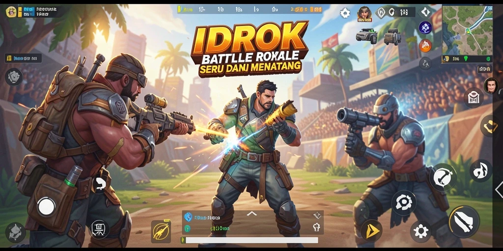 Tangkapan layar utama IDROK menunjukkan aksi Battle Royale yang mendebarkan.