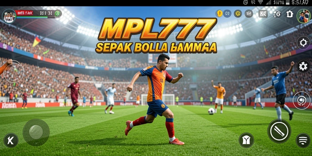 Tangkapan layar utama MPL777 menampilkan aksi seru di lapangan sepak bola.